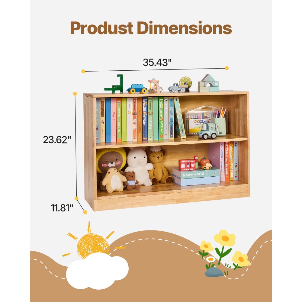 VEVOR Montessori Bookshelf, 35.4 in Width Toy Storage Organizer,  2-Tier Kids Display Storage Cabinet, Daycare Furniture, Kids Bookshelf for Bedroom, Nursery, Living Room, Entryway, Preschool, Brown