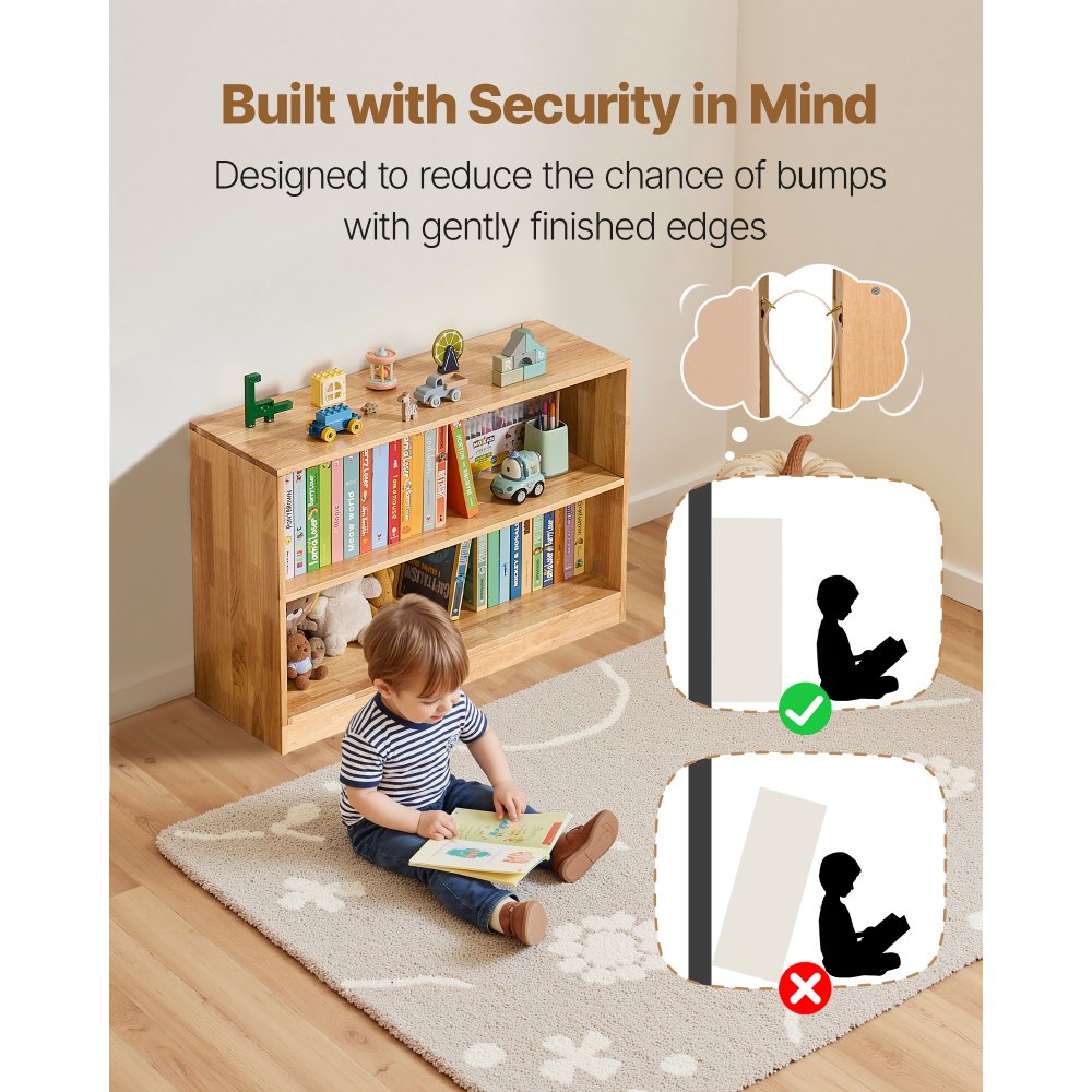 VEVOR Montessori Bookshelf, 35.4 in Width Toy Storage Organizer,  2-Tier Kids Display Storage Cabinet, Daycare Furniture, Kids Bookshelf for Bedroom, Nursery, Living Room, Entryway, Preschool, Brown