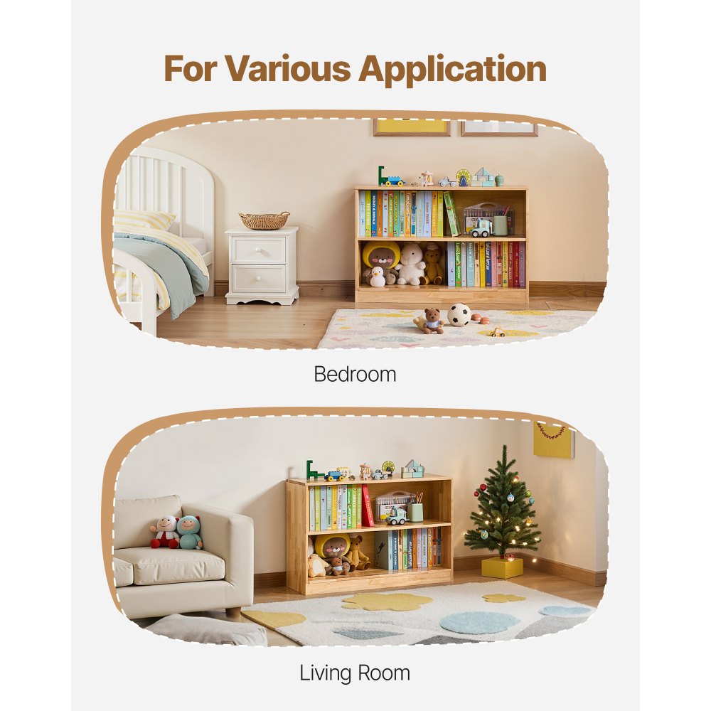 VEVOR Montessori Bookshelf, 35.4 in Width Toy Storage Organizer,  2-Tier Kids Display Storage Cabinet, Daycare Furniture, Kids Bookshelf for Bedroom, Nursery, Living Room, Entryway, Preschool, Brown