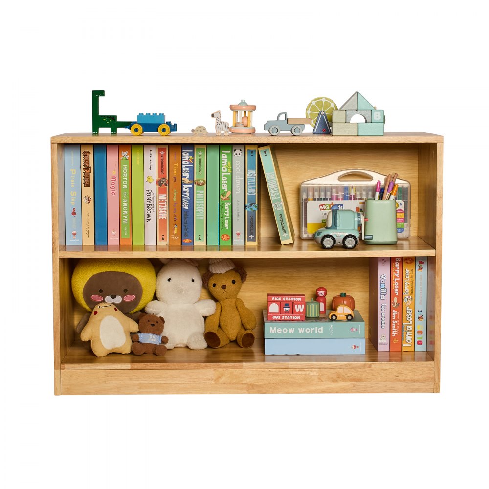 VEVOR Montessori Bookshelf, 35.4 in Width Toy Storage Organizer,  2-Tier Kids Display Storage Cabinet, Daycare Furniture, Kids Bookshelf for Bedroom, Nursery, Living Room, Entryway, Preschool, Brown
