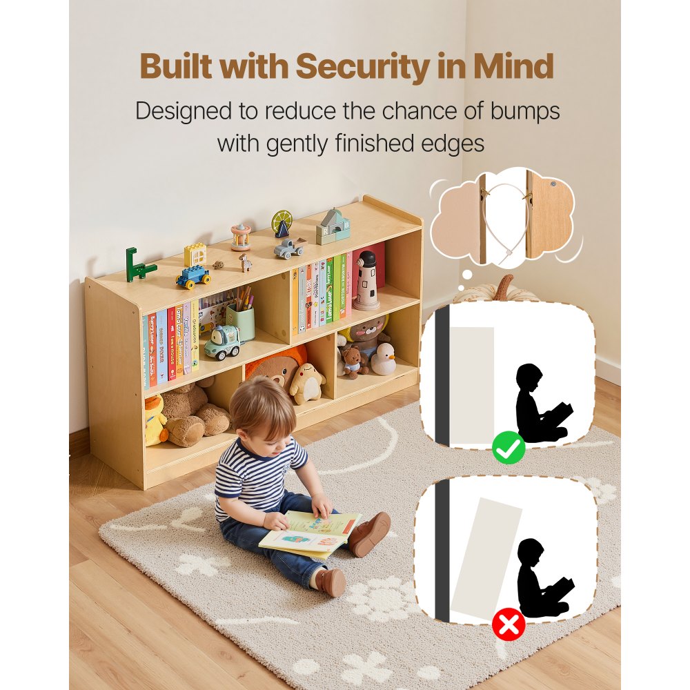 VEVOR Montessori Bookshelf, 45 in Width Toy Storage Organizer, 5-Section Kids Display Storage Cabinet, Daycare Furniture, Kids Bookshelf for Bedroom, Nursery, Living Room, Entryway, Preschool, Brown