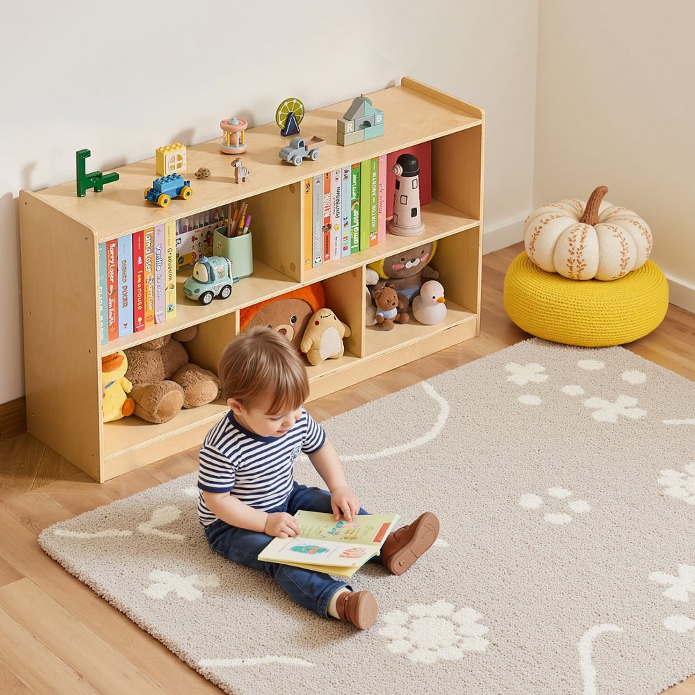 VEVOR Montessori Bookshelf, 45 in Width Toy Storage Organizer, 5-Section Kids Display Storage Cabinet, Daycare Furniture, Kids Bookshelf for Bedroom, Nursery, Living Room, Entryway, Preschool, Brown