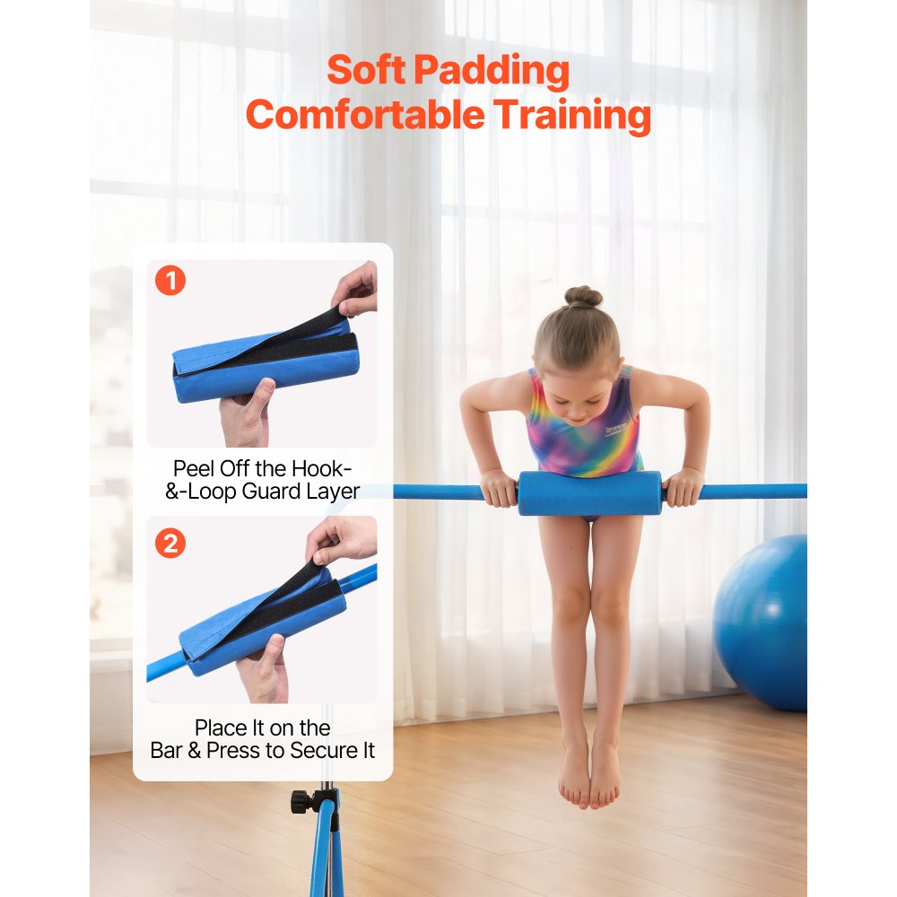 VEVOR Gymnastic Bars for Kids, 140 lbs Capacity Folding Training Kip Bar, Adjustable Height Gymnastic Horizontal Bar for Home, Training Equipment for Indoor and Outdoor, Easy to Assemble, Blue