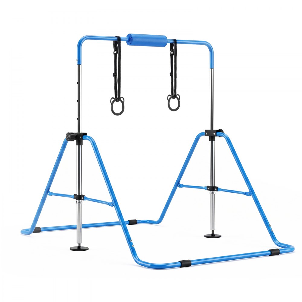 VEVOR Gymnastic Bars for Kids, 140 lbs Capacity Folding Training Kip Bar, Adjustable Height Gymnastic Horizontal Bar for Home, Training Equipment for Indoor and Outdoor, Easy to Assemble, Blue