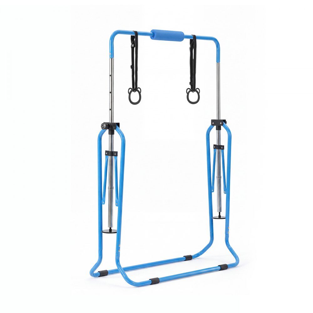 VEVOR Gymnastic Bars for Kids, 140 lbs Capacity Folding Training Kip Bar, Adjustable Height Gymnastic Horizontal Bar for Home, Training Equipment for Indoor and Outdoor, Easy to Assemble, Blue