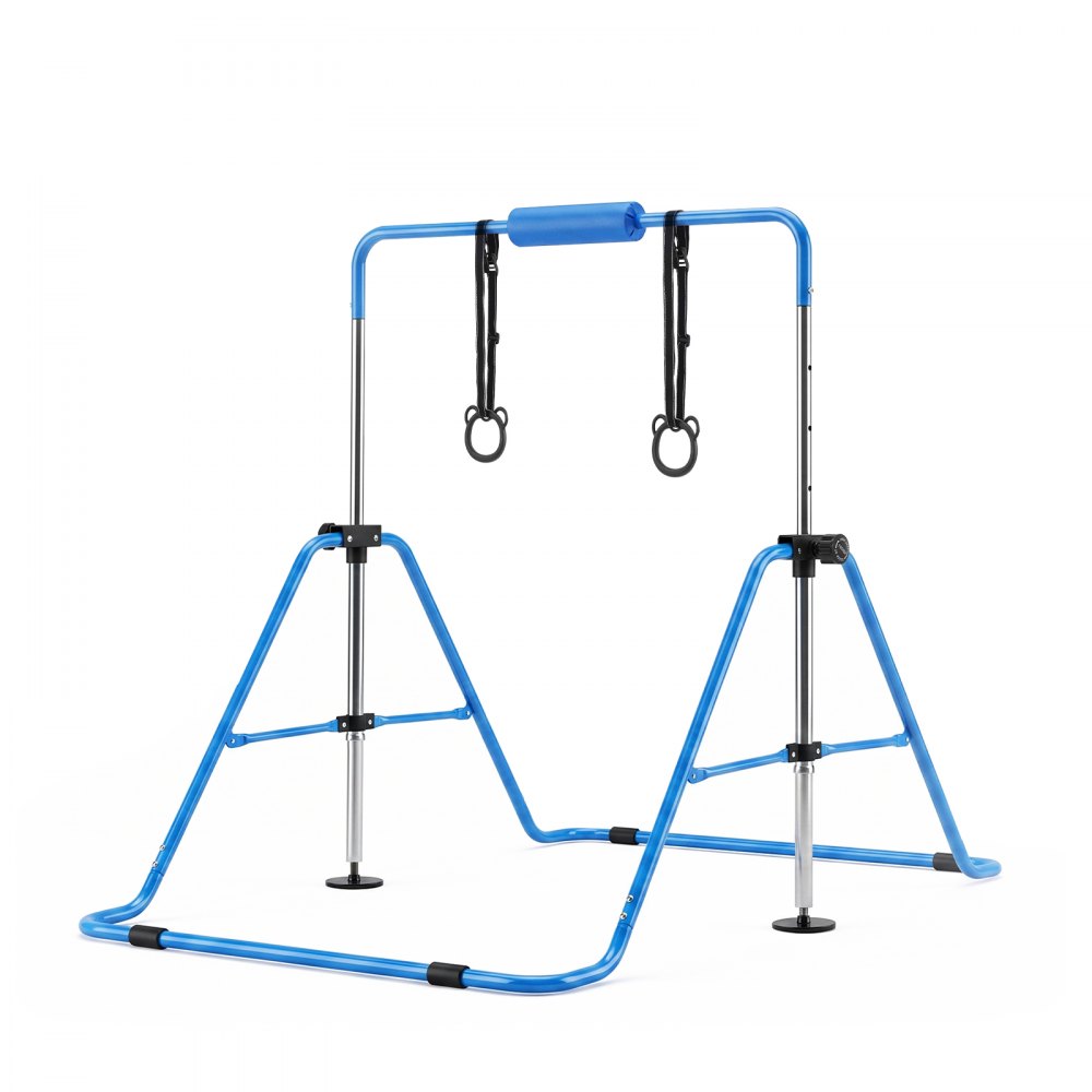VEVOR Gymnastic Bars for Kids, 140 lbs Capacity Folding Training Kip Bar, Adjustable Height Gymnastic Horizontal Bar for Home, Training Equipment for Indoor and Outdoor, Easy to Assemble, Blue