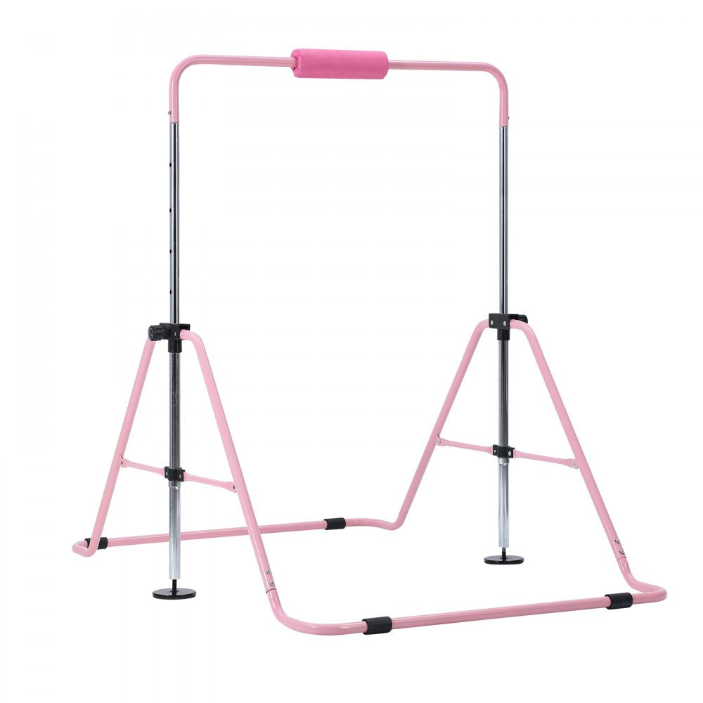 VEVOR Gymnastic Bars for Kids, 140 lbs Capacity Folding Training Kip Bar, Adjustable Height Gymnastic Horizontal Bar for Home, Training Equipment for Indoor and Outdoor, Easy to Assemble, Pink