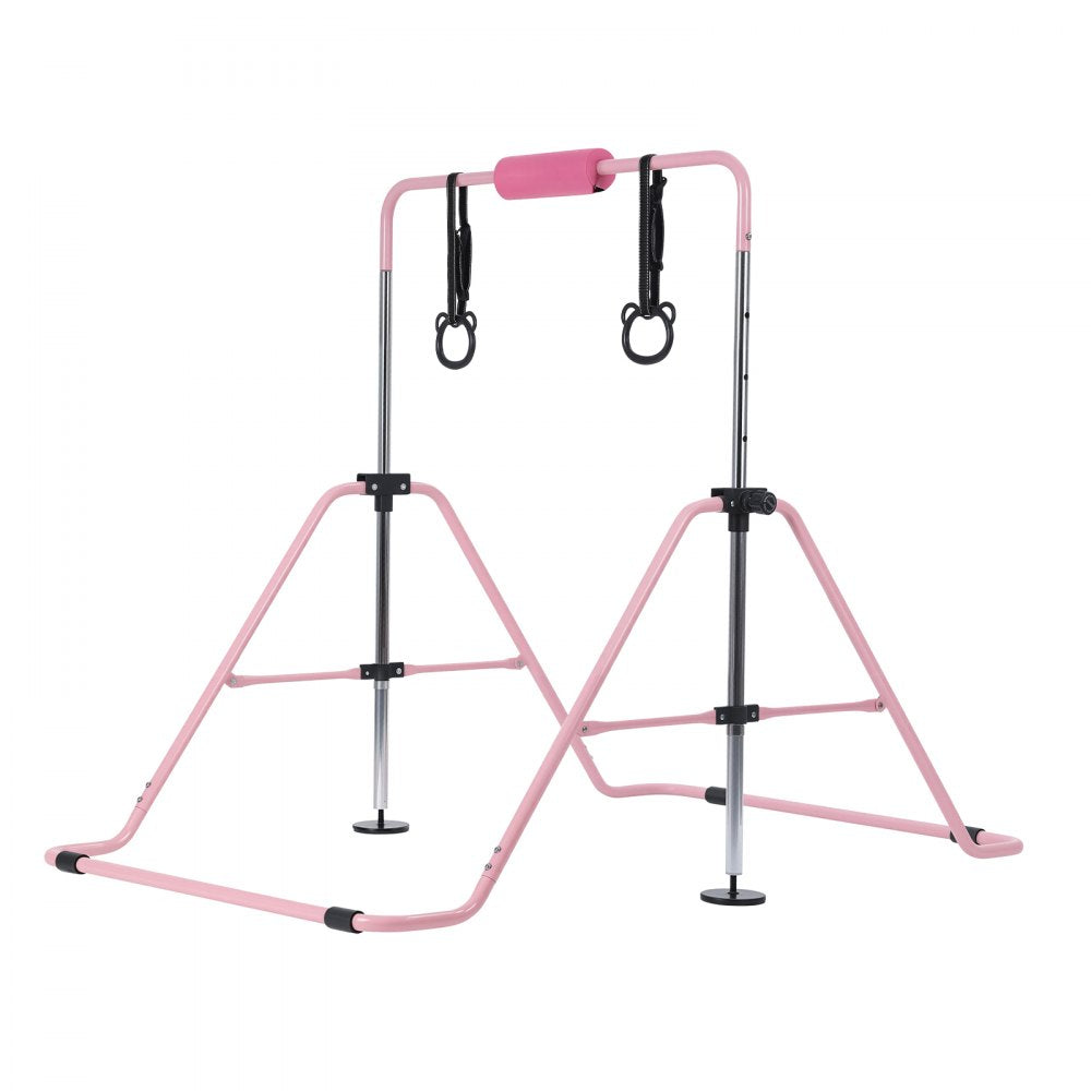 VEVOR Gymnastic Bars for Kids, 140 lbs Capacity Folding Training Kip Bar, Adjustable Height Gymnastic Horizontal Bar for Home, Training Equipment for Indoor and Outdoor, Easy to Assemble, Pink