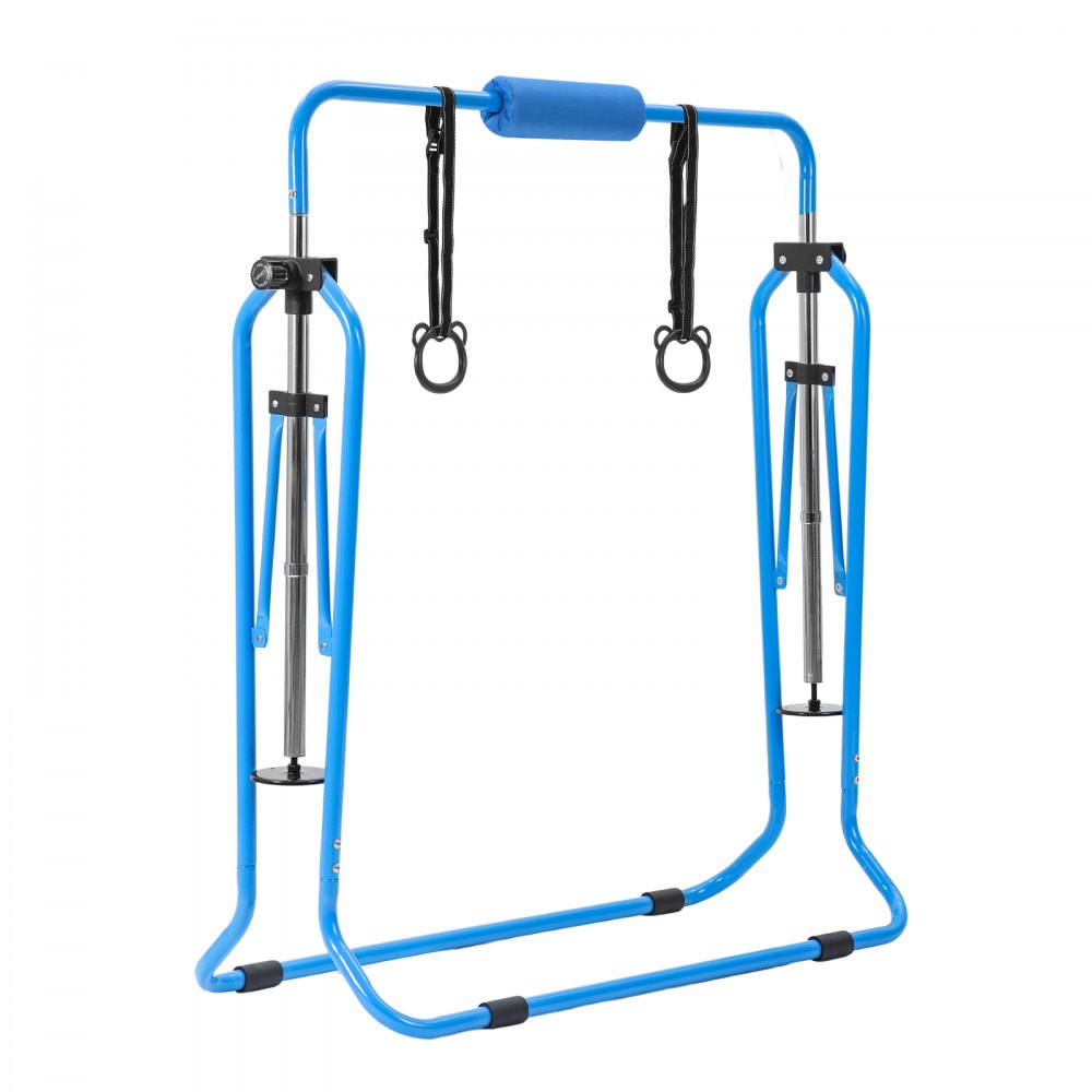VEVOR Gymnastic Bars for Kids, 140 lbs Capacity Folding Training Kip Bar with Mat, Adjustable Height Gymnastic Horizontal Bar for Home, Training Equipment for Indoor Outdoor, Easy to Assemble, Blue