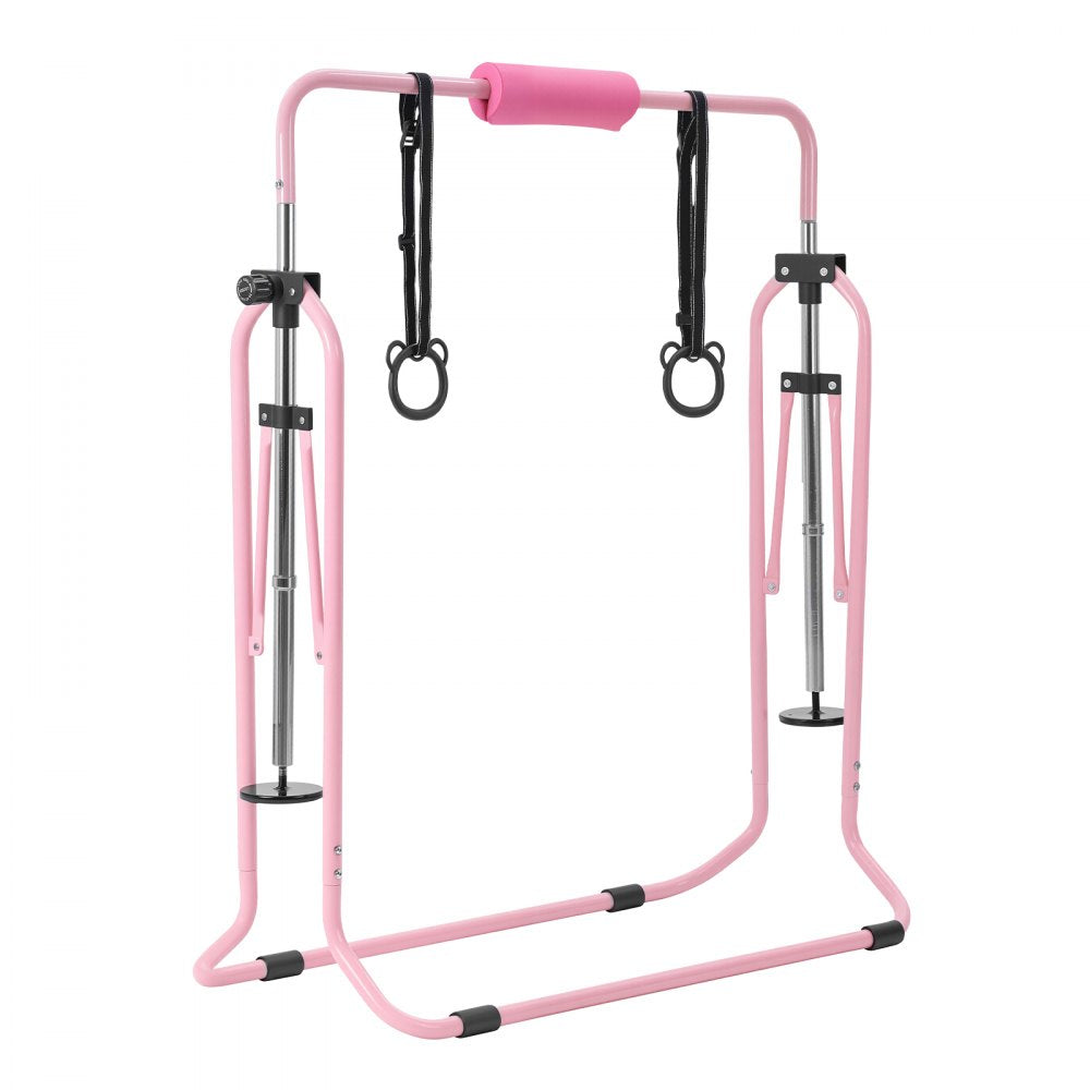 VEVOR Gymnastic Bars for Kids, 140 lbs Capacity Folding Training Kip Bar with Mat, Adjustable Height Gymnastic Horizontal Bar for Home, Training Equipment for Indoor Outdoor, Easy to Assemble, Pink