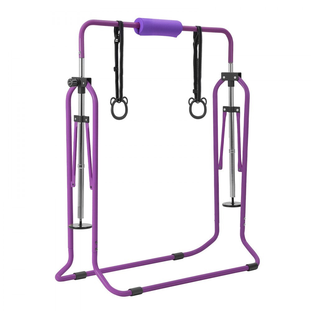 VEVOR Gymnastic Bars for Kids, 140 lbs Capacity Folding Training Kip Bar with Mat, Adjustable Height Gymnastic Horizontal Bar for Home, Training Equipment for Indoor Outdoor, Easy to Assemble, Purple