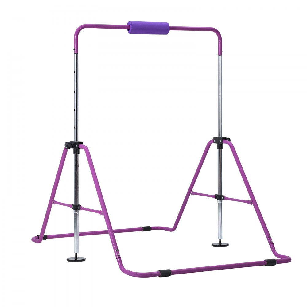 VEVOR Gymnastic Bars for Kids, 140 lbs Capacity Folding Training Kip Bar, Adjustable Height Gymnastic Horizontal Bar for Home, Training Equipment for Indoor and Outdoor, Easy to Assemble, Purple