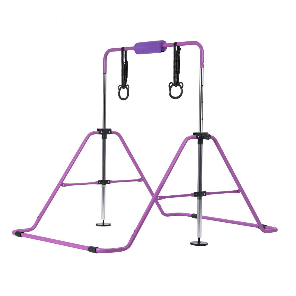 VEVOR Gymnastic Bars for Kids, 140 lbs Capacity Folding Training Kip Bar, Adjustable Height Gymnastic Horizontal Bar for Home, Training Equipment for Indoor and Outdoor, Easy to Assemble, Purple