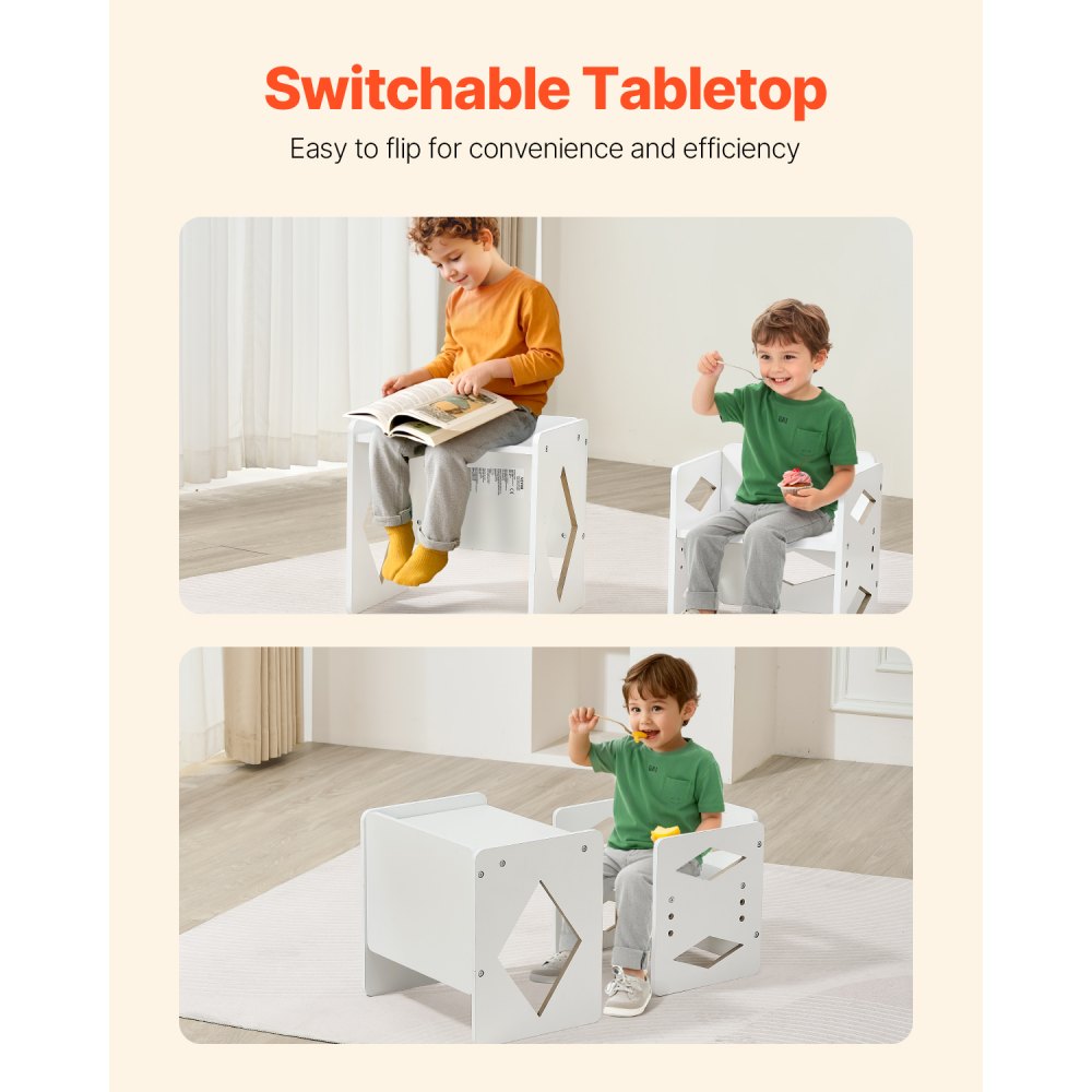 VEVOR Montessori Weaning Table and Chair Set, Wooden Toddler Table and Chair Set for Aged 1-5, Adjustable Height Kids Montessori Chair and Activity Table, Ideal for Reading, Eating, Playing - White