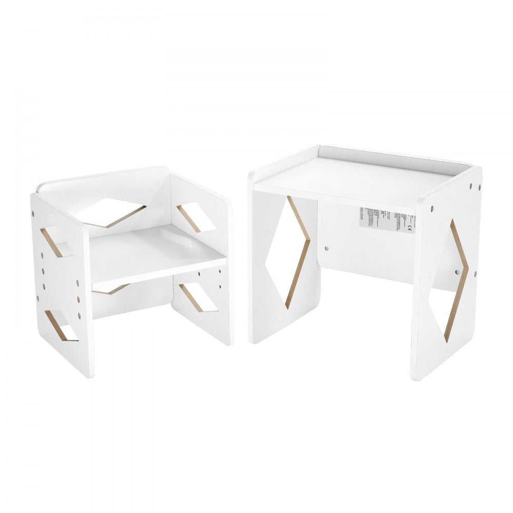 VEVOR Montessori Weaning Table and Chair Set, Wooden Toddler Table and Chair Set for Aged 1-5, Adjustable Height Kids Montessori Chair and Activity Table, Ideal for Reading, Eating, Playing - White