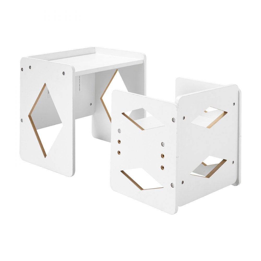 VEVOR Montessori Weaning Table and Chair Set, Wooden Toddler Table and Chair Set for Aged 1-5, Adjustable Height Kids Montessori Chair and Activity Table, Ideal for Reading, Eating, Playing - White