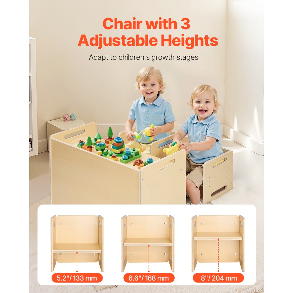 VEVOR Montessori Weaning Table and Chair Set, Wooden Toddler Table and Chair Set with 2 Chairs, Adjustable Height Montessori Chair and Activity Table, Ideal for Reading, Eating, Playing - Natural