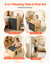VEVOR Montessori Weaning Table and Chair Set, Wooden, Kids Table and Chair Set for Toddlers 1-5, Step Stool with Blackboard and Storage Space, Easy to Clean, for Eating, Drawing, Reading, Playing