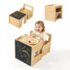VEVOR Montessori Weaning Table and Chair Set, Wooden, Kids Table and Chair Set for Toddlers 1-5, Step Stool with Blackboard and Storage Space, Easy to Clean, for Eating, Drawing, Reading, Playing