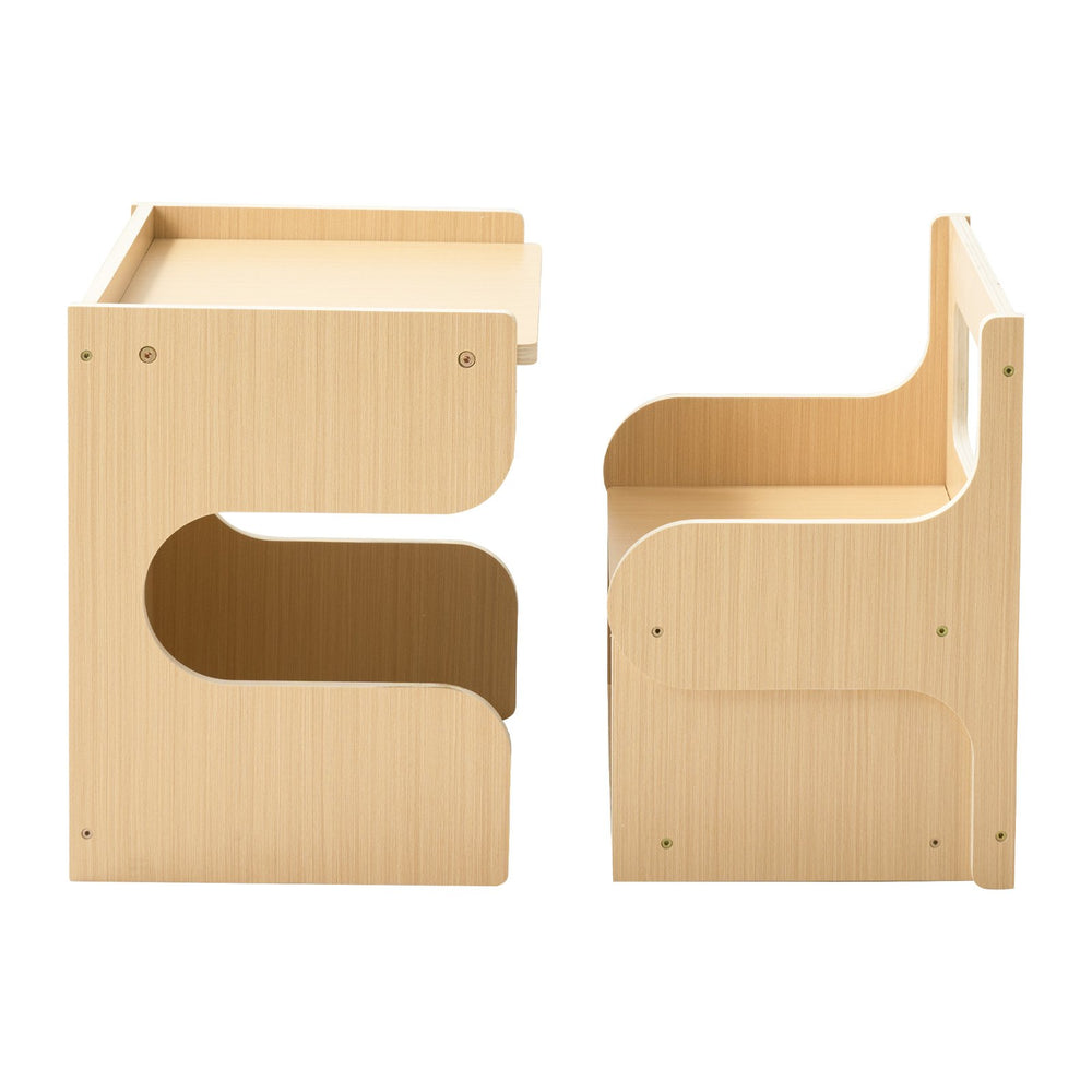 VEVOR Montessori Weaning Table and Chair Set, Wooden, Kids Table and Chair Set for Toddlers 1-5, Step Stool with Blackboard and Storage Space, Easy to Clean, for Eating, Drawing, Reading, Playing