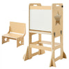 VEVOR Toddler Tower, Wooden, 6 in 1 Kitchen Step Stool for Kids 1-5, Montessori Weaning Table and Chair Set, Learning Standing Tower with Blackboard & Feeding Tray, for Bathroom and Kitchen Counter