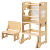 VEVOR Toddler Tower, Wooden, 6 in 1 Kitchen Step Stool for Kids 1-5, Montessori Weaning Table and Chair Set, Learning Standing Tower with Blackboard & Feeding Tray, for Bathroom and Kitchen Counter