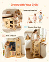 VEVOR Toddler Tower, Wooden, 4 in 1 Kitchen Step Stool for Kids 1-5, Montessori Weaning Table and Chair Set, Learning Standing Tower with Chalkboard, Easy to Clean, for Bathroom and Kitchen Counter