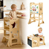 VEVOR Toddler Tower, Wooden, 4 in 1 Kitchen Step Stool for Kids 1-5, Montessori Weaning Table and Chair Set, Learning Standing Tower with Chalkboard, Easy to Clean, for Bathroom and Kitchen Counter