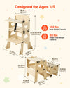 VEVOR Toddler Tower, Wooden, Adjustable Kitchen Step Stool for Kids 1-5, Montessori Weaning Table and Chair Set, Learning Standing Tower with Chalkboard, Backrest, for Bathroom and Kitchen Counter