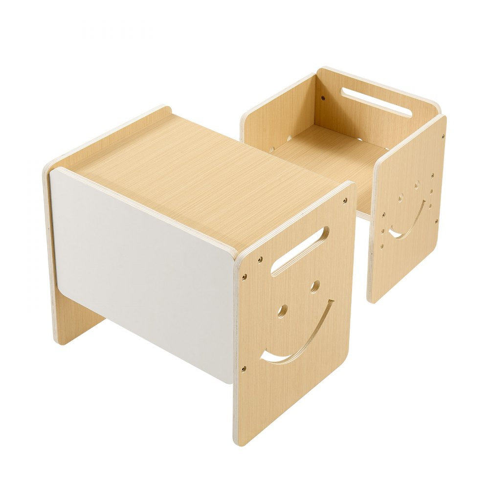 VEVOR Montessori Weaning Table and Chair Set, Wooden, Kids Table and Chair Set for Toddlers 1-5, Step Stool with Whiteboard and 3 Heights Adjustable, Easy to Clean, for Eating Drawing Reading Playing
