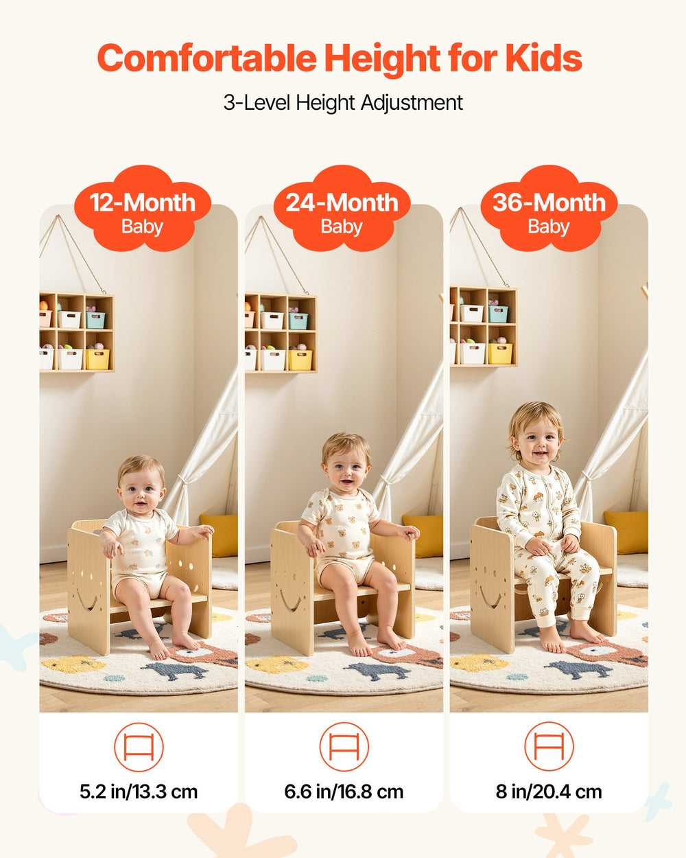 VEVOR Montessori Weaning Table and Chair Set, Wooden, Kids Table and Chair Set for Toddlers 1-5, Step Stool with Whiteboard and 3 Heights Adjustable, Easy to Clean, for Eating Drawing Reading Playing