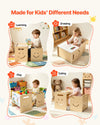VEVOR Montessori Weaning Table and Chair Set, Wooden, Kids Table and Chair Set for Toddlers 1-5, Step Stool with Whiteboard and 3 Heights Adjustable, Easy to Clean, for Eating Drawing Reading Playing