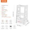 VEVOR Tower Step Stool, 3-Level Height Adjustable Toddler Step Stools for Kids, Kitchen Stool Helper, Bamboo Standing Tower Learning Stool with Safety Rail for Kitchen Counter Bathroom, 350LBS, White