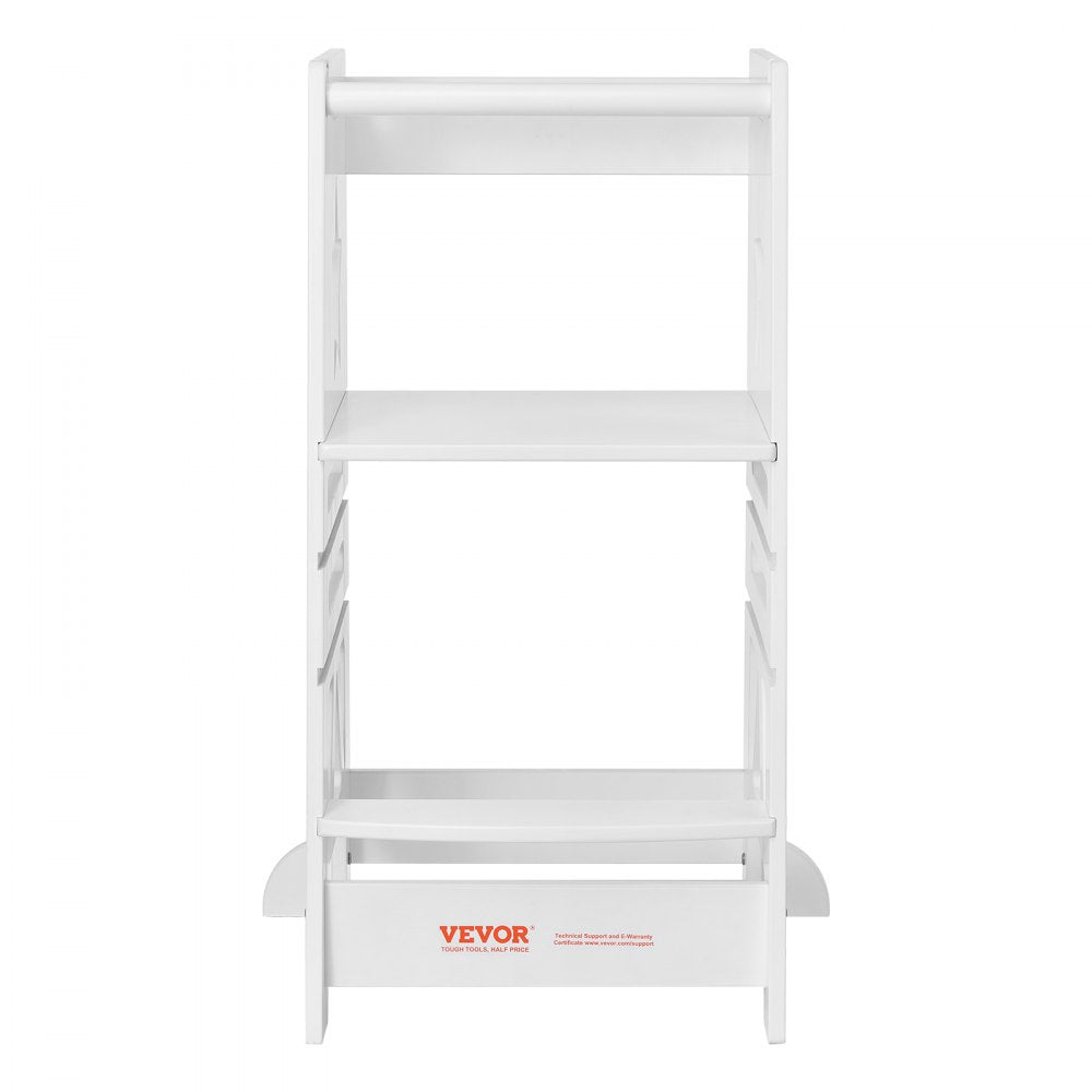 VEVOR Tower Step Stool, 3-Level Height Adjustable Toddler Step Stools for Kids, Kitchen Stool Helper, Bamboo Standing Tower Learning Stool with Safety Rail for Kitchen Counter Bathroom, 350LBS, White