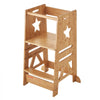 VEVOR Tower Step Stool, 3-Level Height Adjustable Toddler Step Stools for Kids, Bamboo Kids Standing Tower Learning Stool with Safety Rail for Kitchen Counter Bathroom, 350LBS