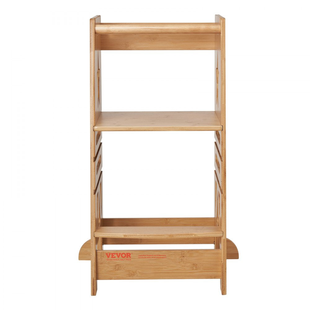 VEVOR Tower Step Stool, 3-Level Height Adjustable Toddler Step Stools for Kids, Bamboo Kids Standing Tower Learning Stool with Safety Rail for Kitchen Counter Bathroom, 350LBS