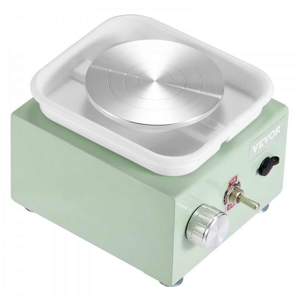 VEVOR Mini Pottery Wheel, 0-320RPM Adjustable Speed Detachable Basin Forming Machine, 2.56in/3.94in 2 Turntables Electric Ceramic Wheel Machine, 18pcs Accessories, for Art Craft Work Home DIY, Green