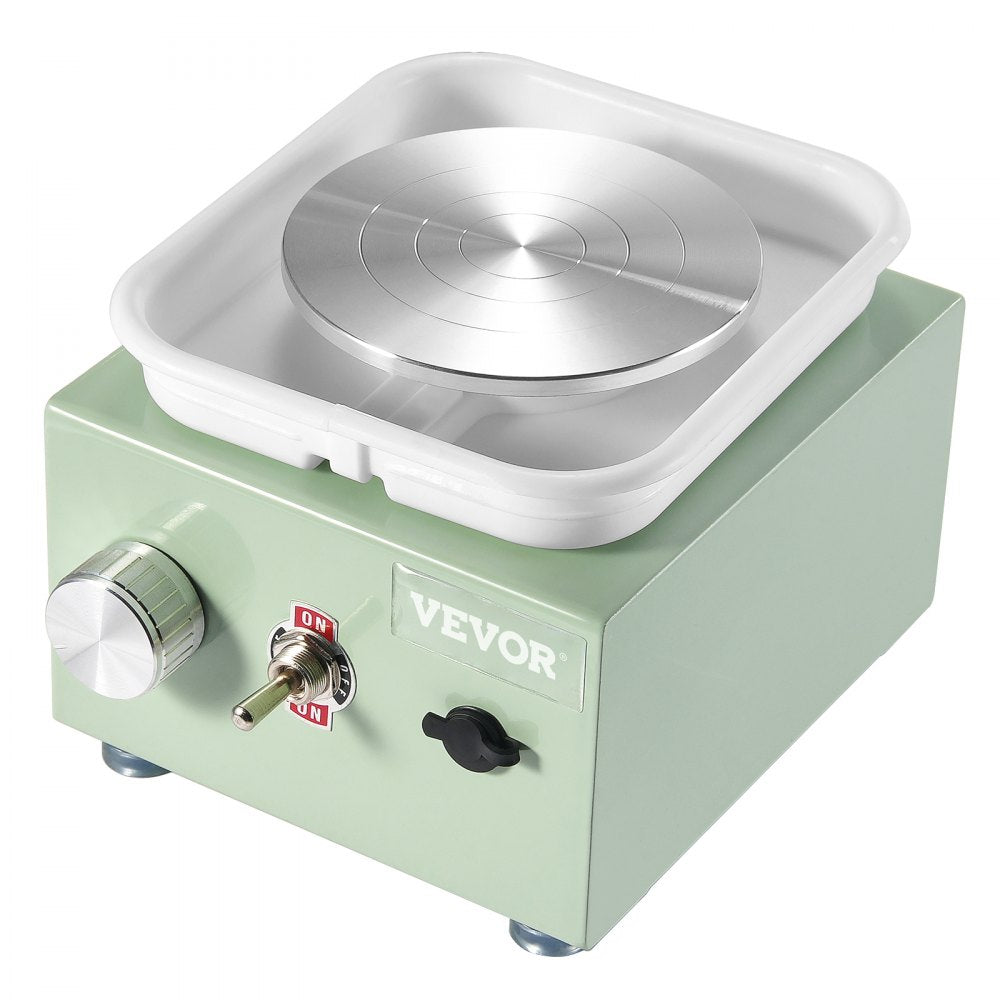 VEVOR Mini Pottery Wheel, 0-320RPM Adjustable Speed Detachable Basin Forming Machine, 2.56in/3.94in 2 Turntables Electric Ceramic Wheel Machine, 18pcs Accessories, for Art Craft Work Home DIY, Green