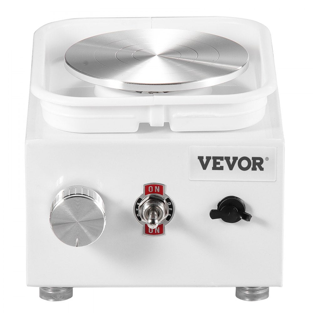 VEVOR Mini Pottery Wheel, 0-320RPM Adjustable Speed Detachable Basin Forming Machine, 2.56in/3.94in 2 Turntables Electric Ceramic Wheel Machine, 18pcs Accessories, for Art Craft Work Home DIY, White