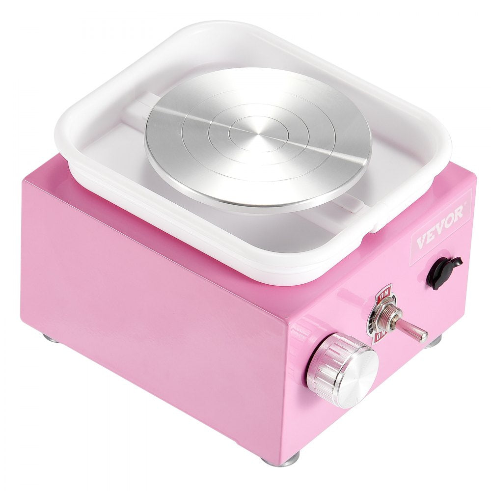 VEVOR Mini Pottery Wheel, 0-320RPM Adjustable Speed Detachable Basin Forming Machine, 2.56in/3.94in 2 Turntables Electric Ceramic Wheel Machine, 18pcs Accessories, for Art Craft Work Home DIY, Pink