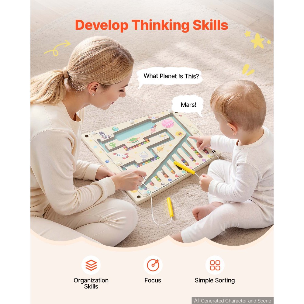 VEVOR Wall Busy Board, 13-in-1 Rocket Montessori Sensory Activity Panels, Learning Activity Center for Daycare, Classroom, Playroom, and Home, Sturdy Wooden Educational Toys, with Mounting Hardware