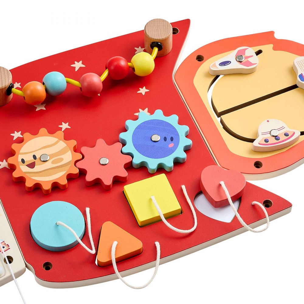 VEVOR Wall Busy Board, 13-in-1 Rocket Montessori Sensory Activity Panels, Learning Activity Center for Daycare, Classroom, Playroom, and Home, Sturdy Wooden Educational Toys, with Mounting Hardware