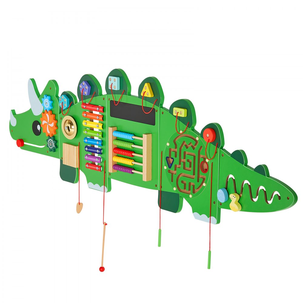 VEVOR Dinosaur Activity Wall Busy Board Panels, 11 Activities, Montessori Sensory Wall Toy for Kids 3-12 Years, Montessori Learning Activity Center, Ideal for Toddler Playroom Nursery Classroom
