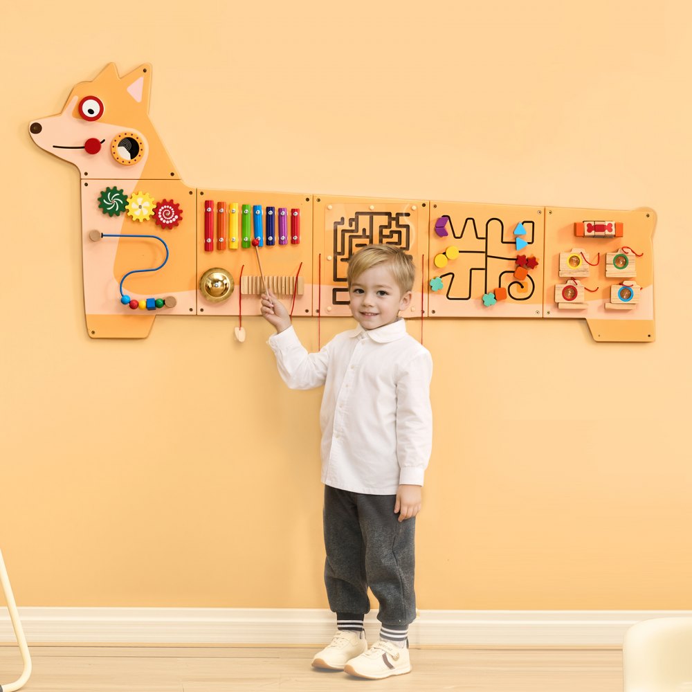 VEVOR Puppy Activity Wall Busy Board Panels, 12 Activities, Montessori Sensory Wall Toy for Kids 3-12 Years, Montessori Learning Activity Center, Ideal for Toddler Playroom Nursery Classroom
