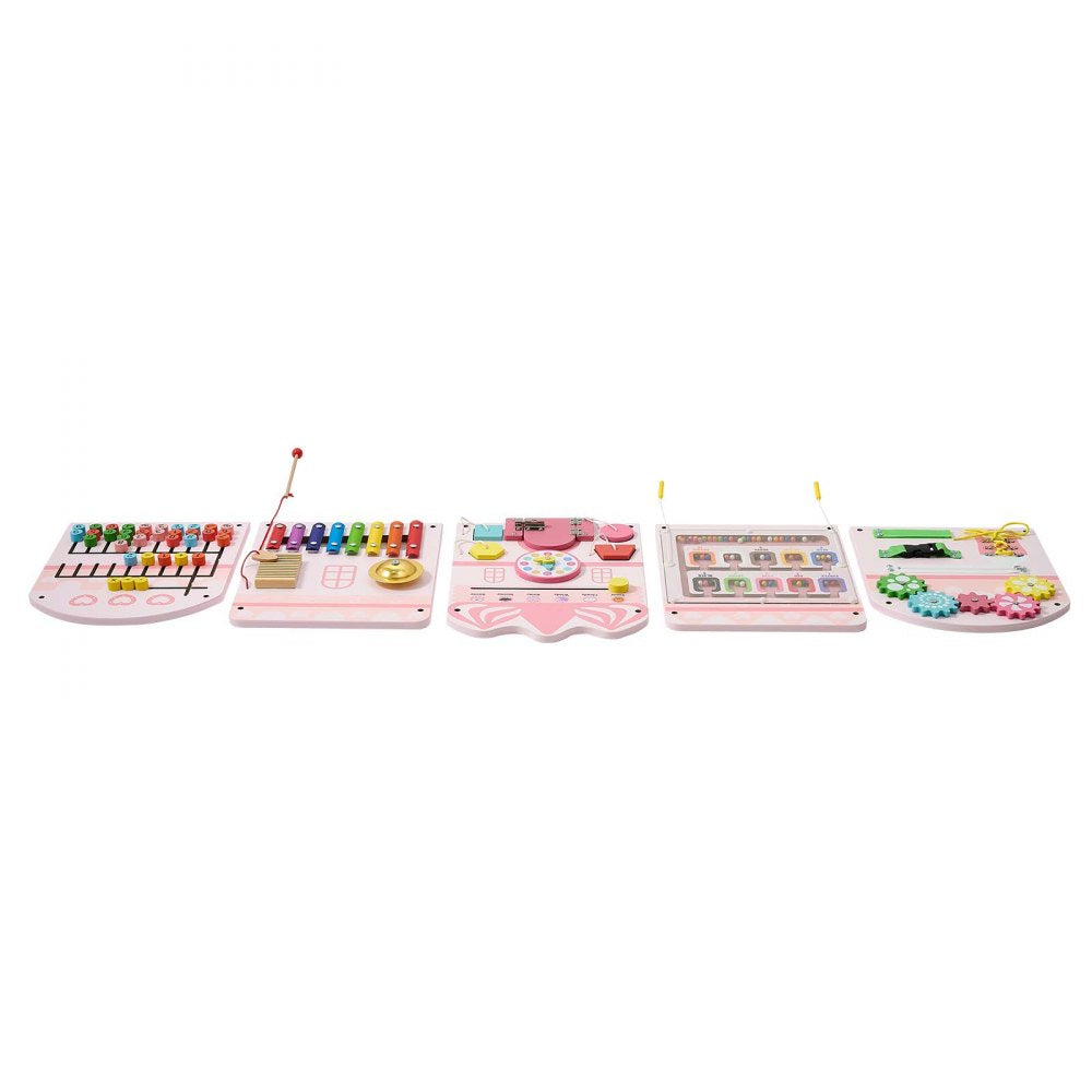 VEVOR Wall Busy Board, 14-in-1 Castle Montessori Sensory Activity Panels, Learning Activity Center for Daycare, Classroom, Playroom, and Home, Sturdy Wooden Educational Toys, with Mounting Hardware