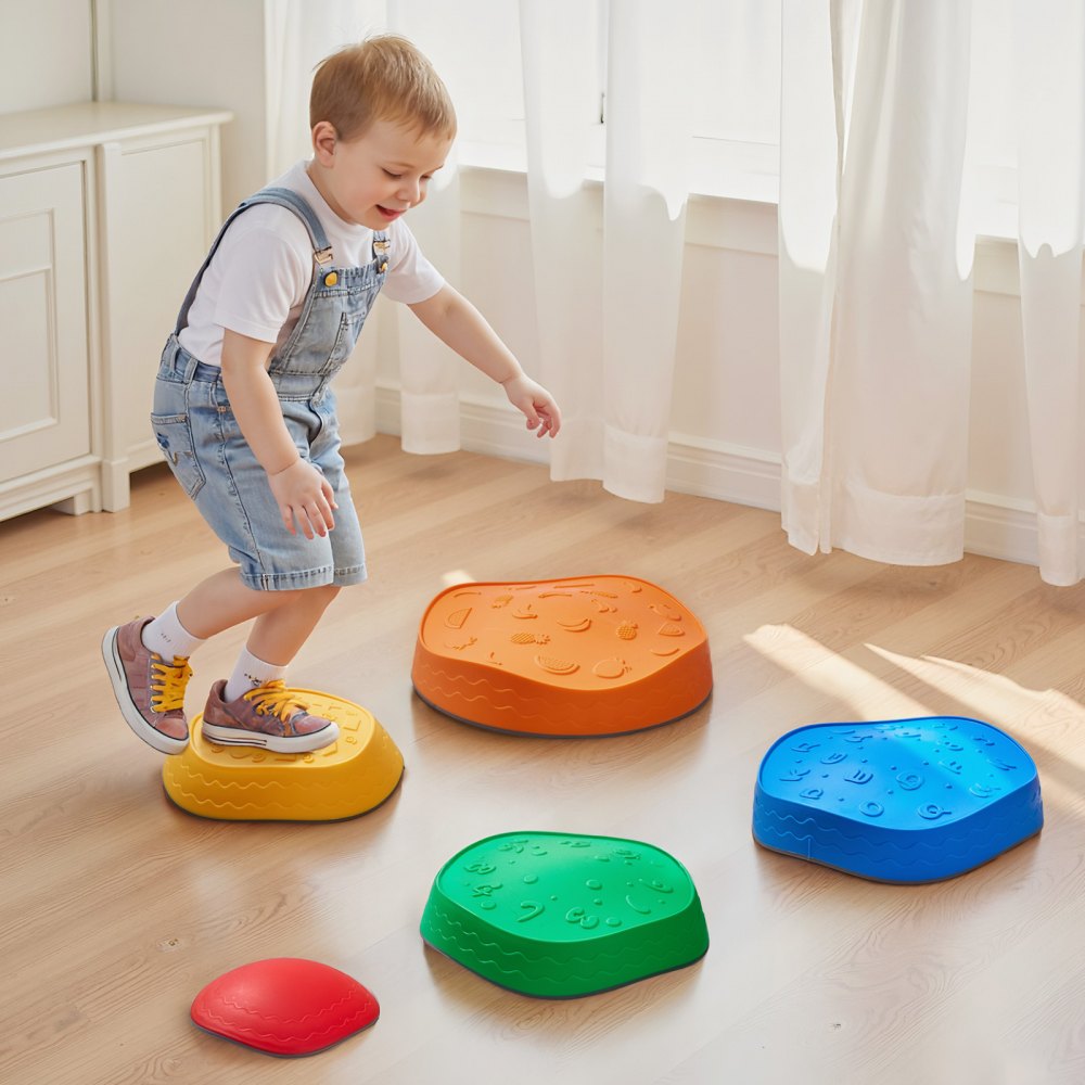 VEVOR Balance Stepping Stones for Kids, 6 PCS, Up to 220 lbs, Non-Slip Toddlers Sensory Stepping Stones, Obstacle Course Coordination Game Toys Indoor or Outdoor Play for Children Aged 3 4 5 6 7 8+