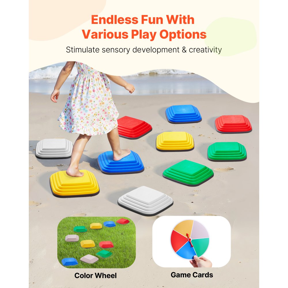 VEVOR Balance Stepping Stones for Kids, 10 PCS, Up to 220 lbs, Non-Slip Toddlers Sensory Stepping Stones, Obstacle Course Coordination Game Toys Indoor or Outdoor Play for Children Aged 3 4 5 6 7 8+
