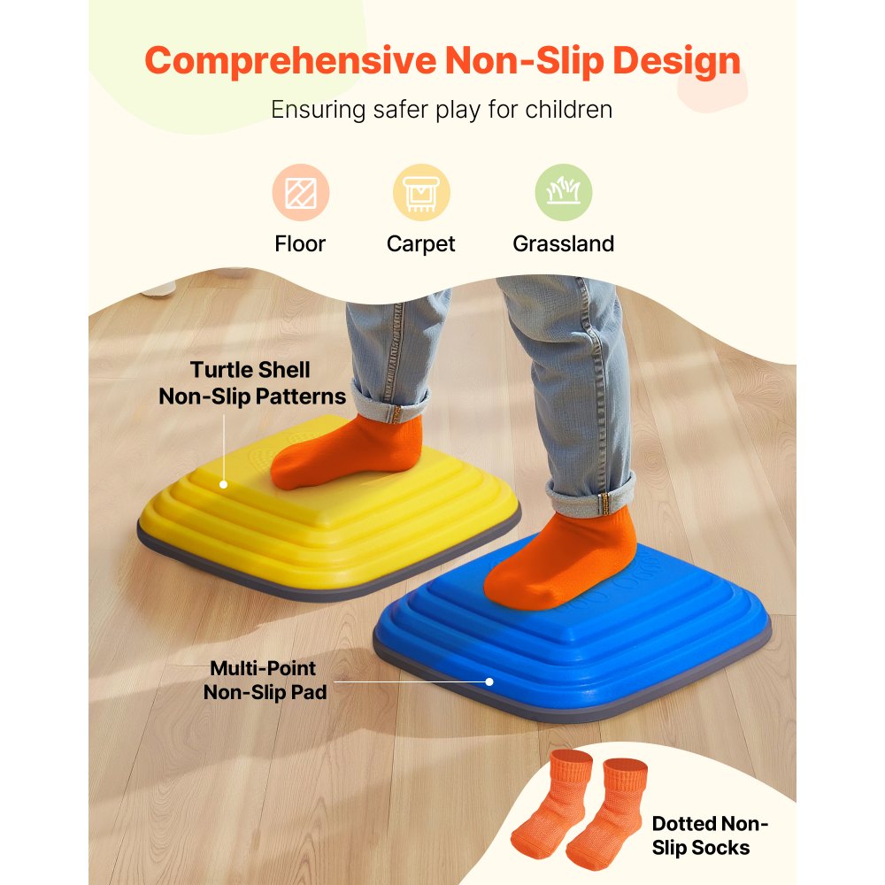 VEVOR Balance Stepping Stones for Kids, 10 PCS, Up to 220 lbs, Non-Slip Toddlers Sensory Stepping Stones, Obstacle Course Coordination Game Toys Indoor or Outdoor Play for Children Aged 3 4 5 6 7 8+