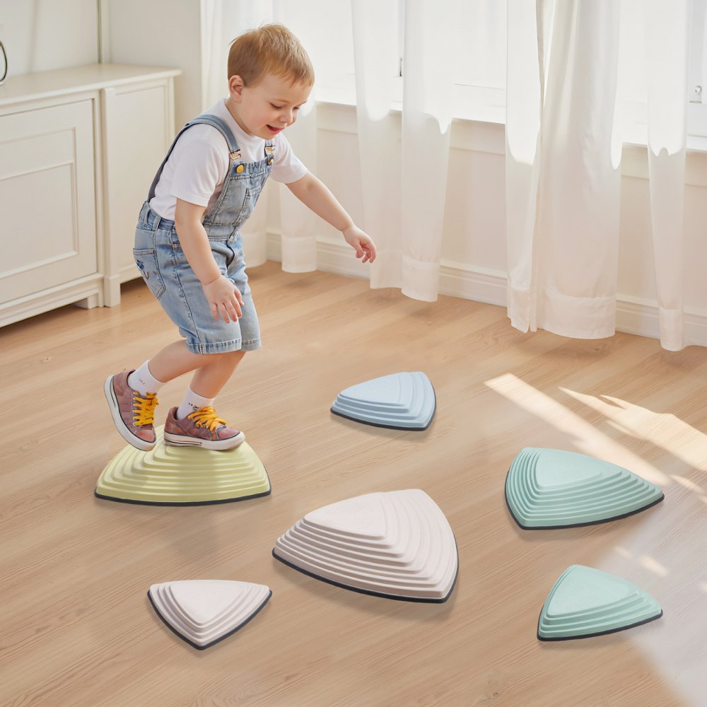 VEVOR Balance Stepping Stones for Kids, 6 PCS, Up to 220 lbs, Non-Slip Toddlers Sensory Stepping Stones, Obstacle Course Coordination Game Toys Indoor or Outdoor Play for Children Aged 3 4 5 6 7 8+