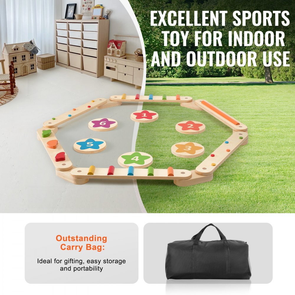 VEVOR Balance Beam Stepping Stones, 6 PCS Wooden Toddler Balance Boards, Montessori Toy for Kids 2-6, Build Coordination and Gross Motor Skills Gymnastics Obstacle Course Indoor Outdoor for Girls Boys